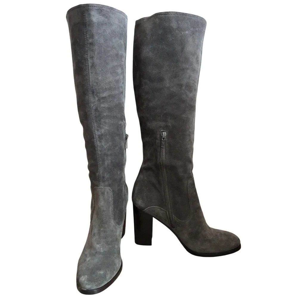 FRYE Claude Tall zip boots shoes smoke grey US 9.5